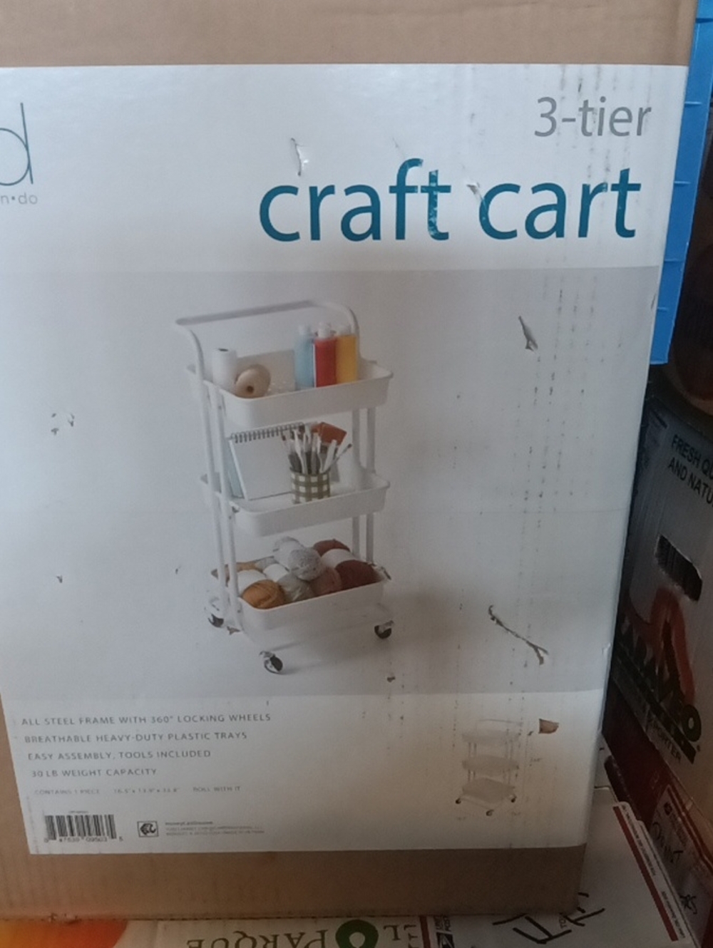 3-Tier White Craft Cart - Mobile Storage for Home Office & Arts & Crafts